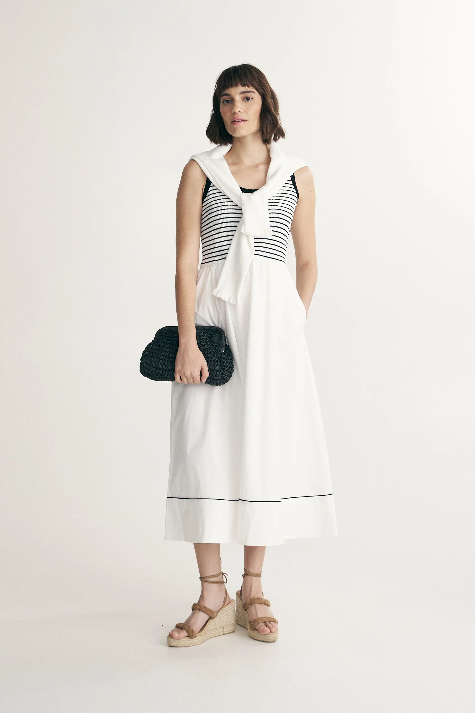 Striped mixed-material dress