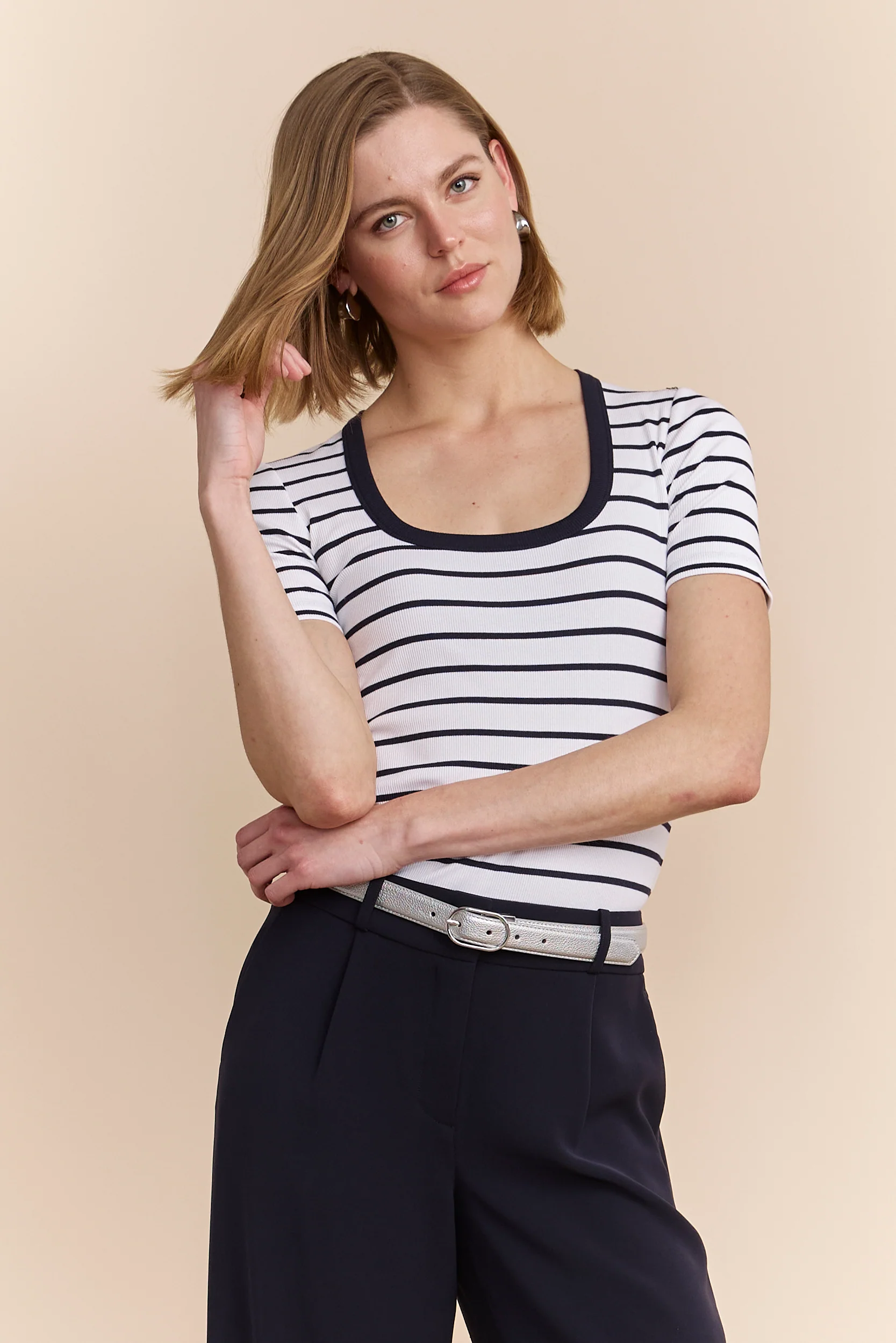 Striped ribbed t-shirt with scoop neck - Image 3
