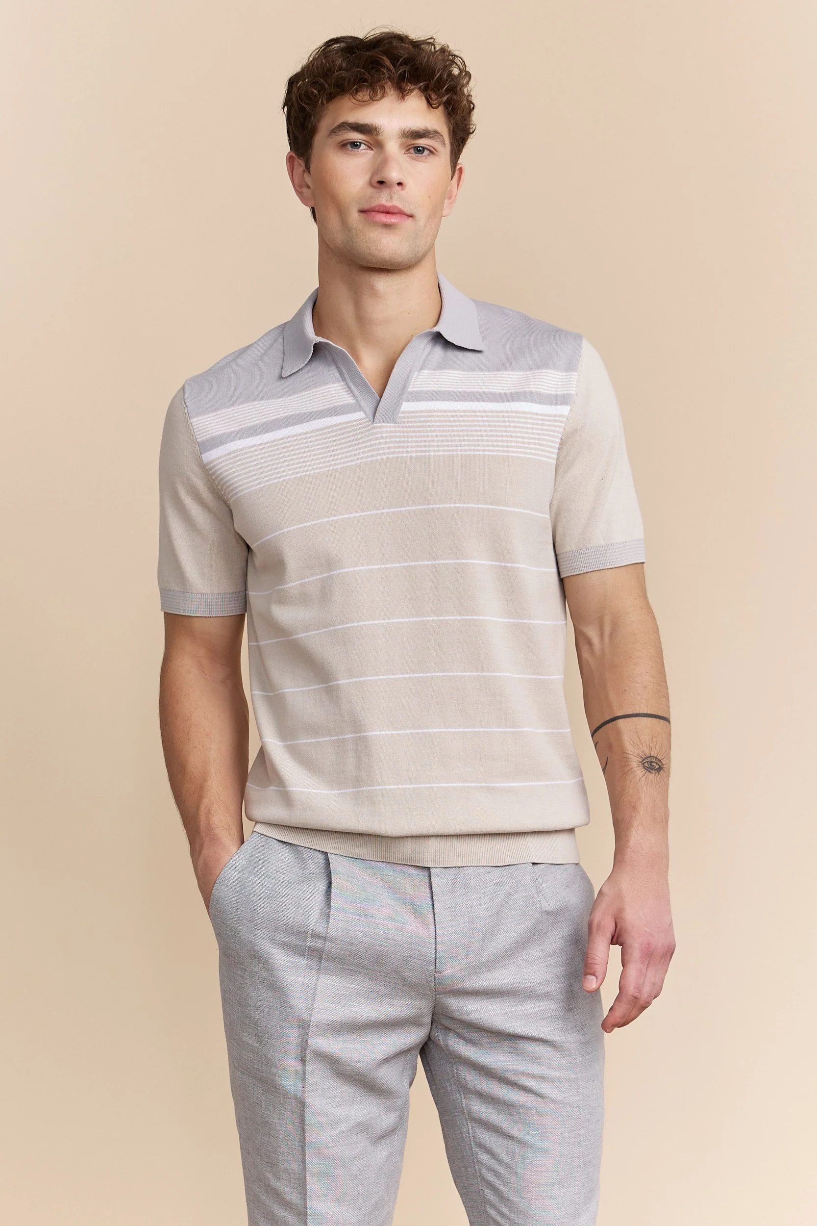 Stripes blocking knitted polo - Image 2