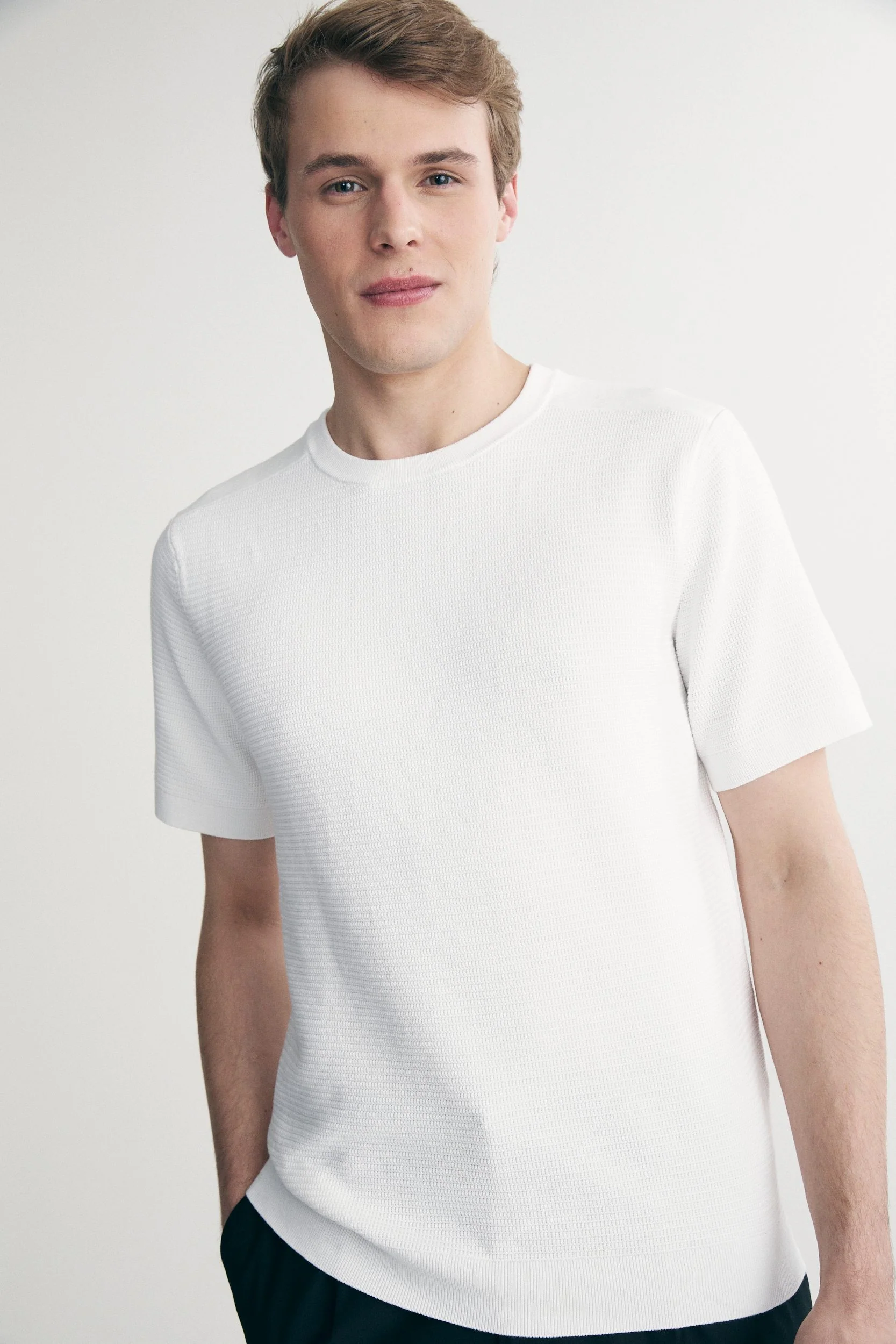 Textured crew neck sweater