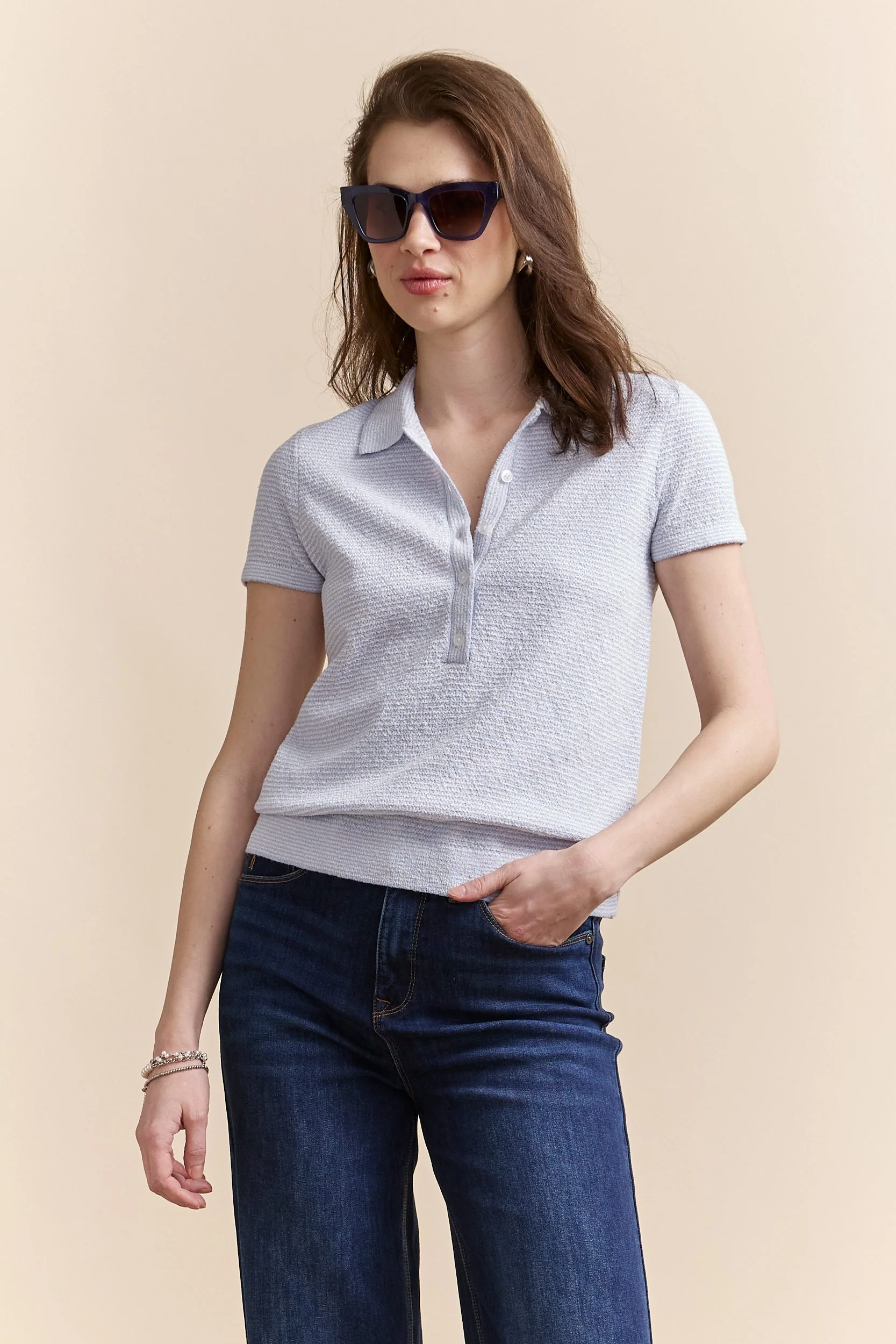 Textured polo sweater