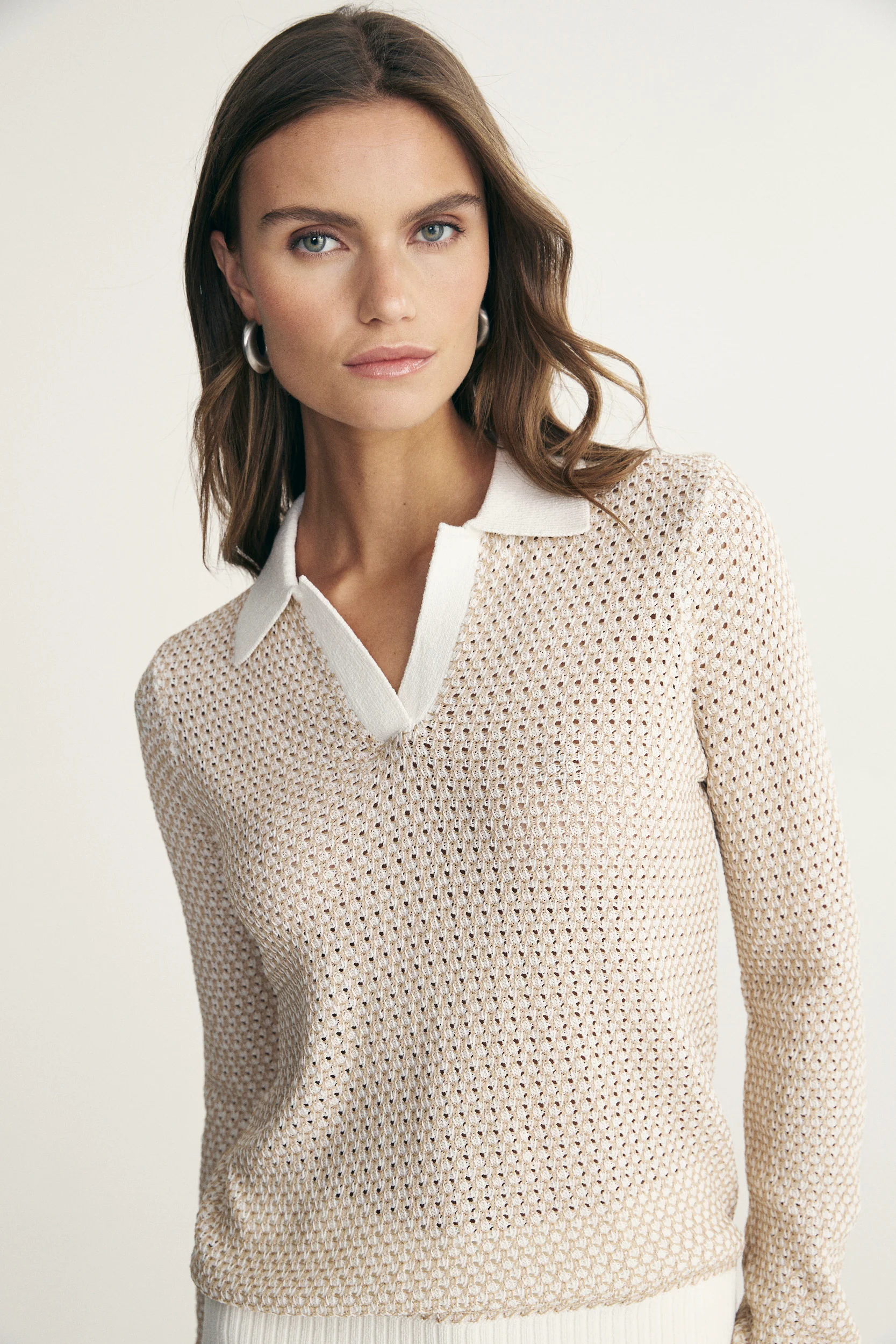 Textured polo sweater