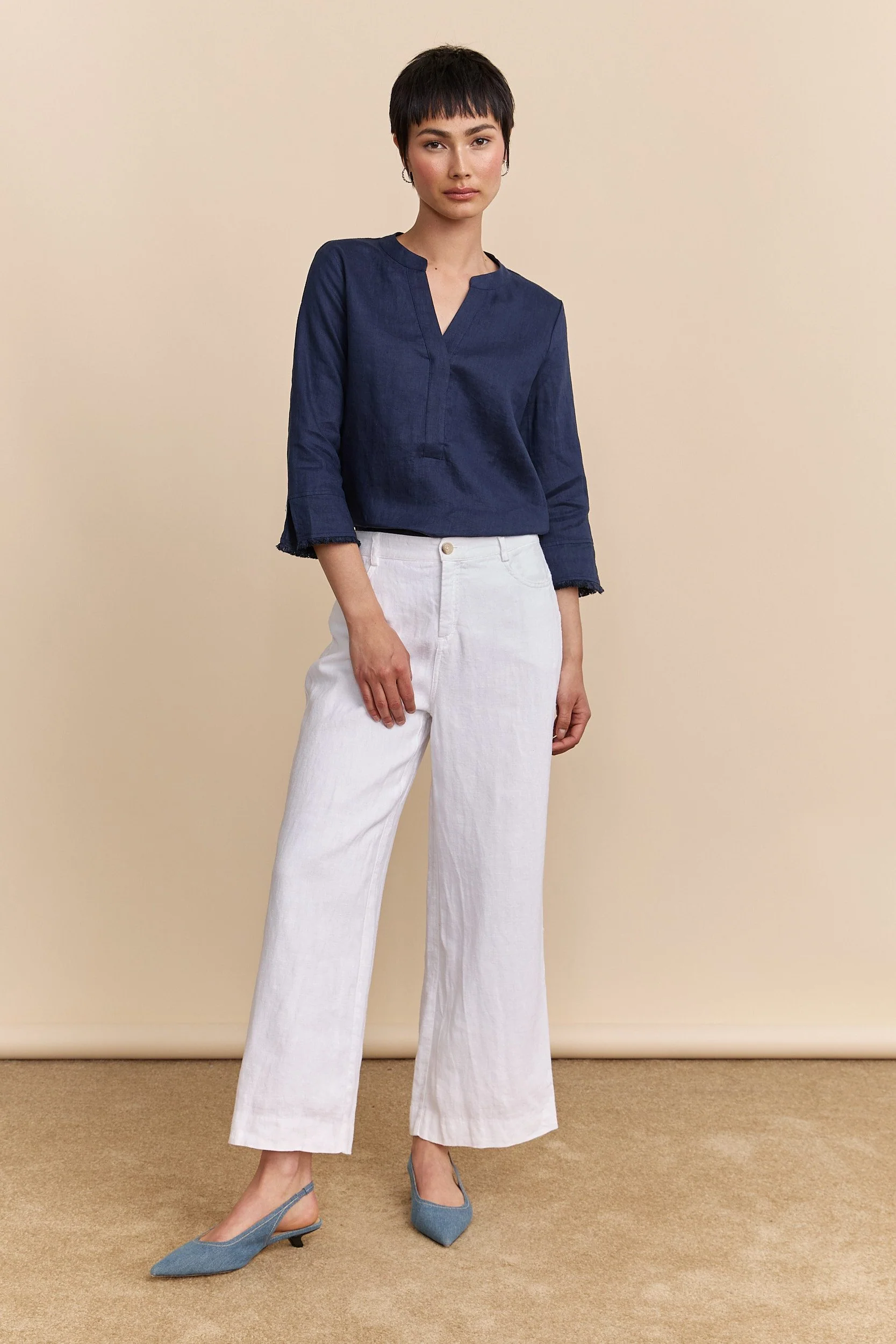 Wide leg crop linen pants - Image 3