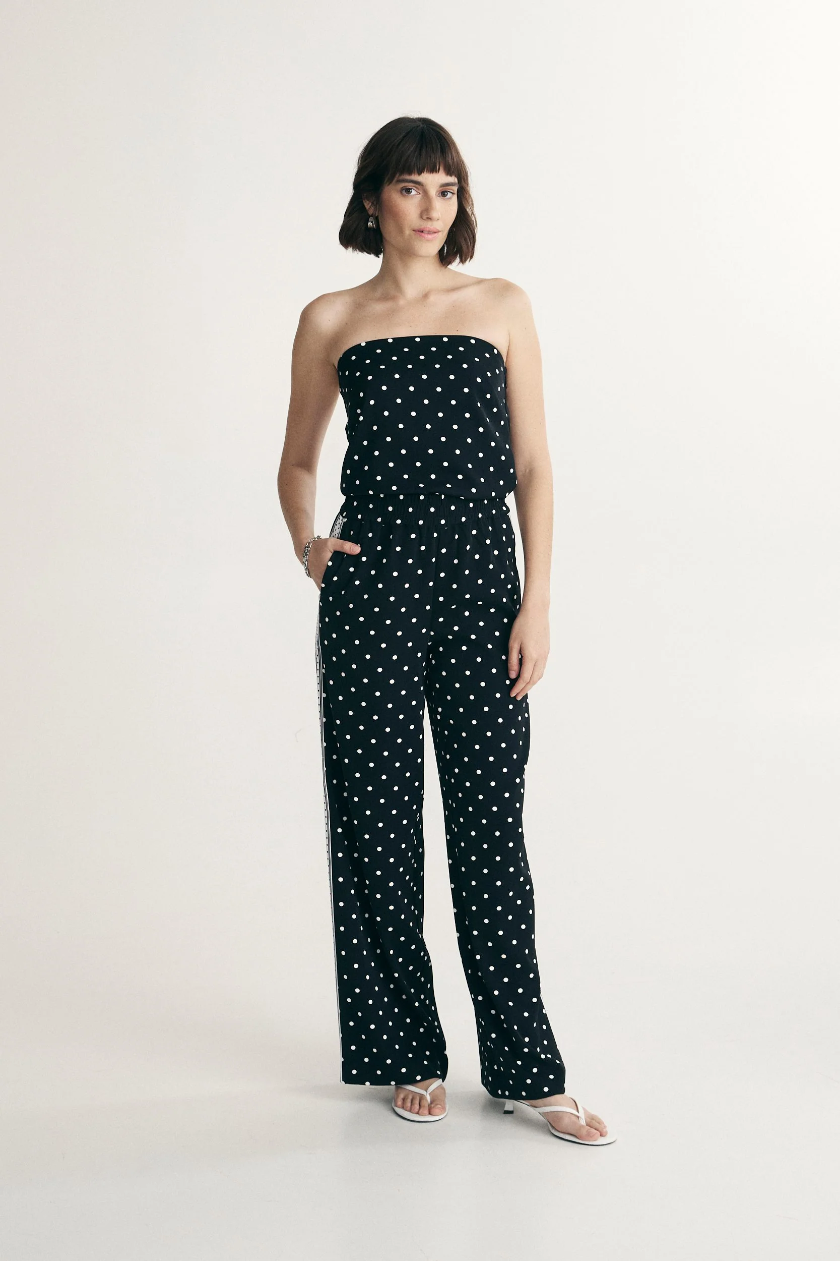 Wide leg polka dot pants